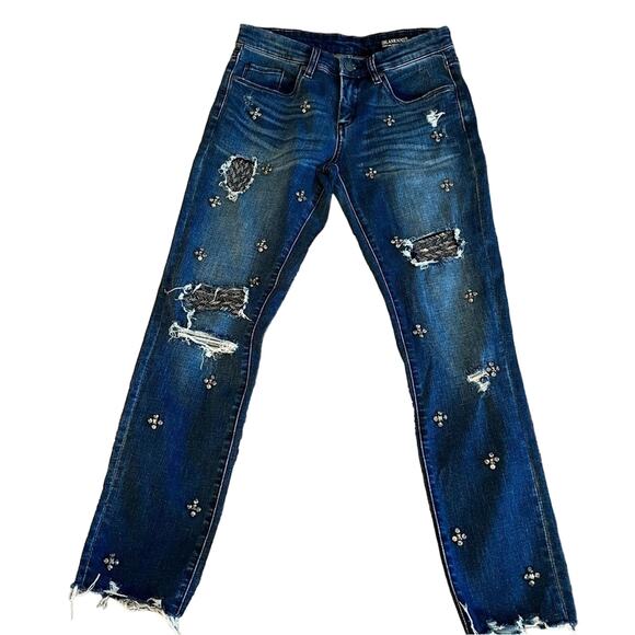 Blank NYC Embellished Cropped Girlfriend Low-Rise Jeans Women's Size 25 Revolve - Picture 1 of 6